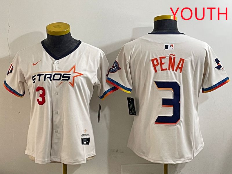 Youth Houston Astros 3 Pena Cream Fourth generation Joint Name Nike 2025 MLB Jersey style 3